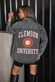 CLEMSON TIGERS STYLES THE LIMIT MICRO-RHINESTONE DENIM OVERSHIRT IN BLACK