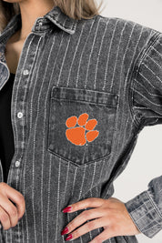 CLEMSON TIGERS STYLES THE LIMIT MICRO-RHINESTONE DENIM OVERSHIRT IN BLACK