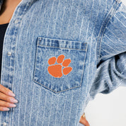 CLEMSON TIGERS STYLES THE LIMIT MICRO-RHINESTONE DENIM OVERSHIRT