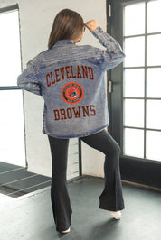 CLEVELAND BROWNS STYLES THE LIMIT MICRO-RHINESTONE DENIM OVERSHIRT