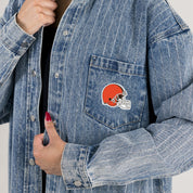 CLEVELAND BROWNS STYLES THE LIMIT MICRO-RHINESTONE DENIM OVERSHIRT