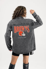 CLEVELAND BROWNS END ZONE ENERGY MICRO-RHINESTONE OVERSHIRT BY RANDI MAHOMES