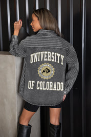 COLORADO BUFFALOES STYLES THE LIMIT MICRO-RHINESTONE DENIM OVERSHIRT IN BLACK