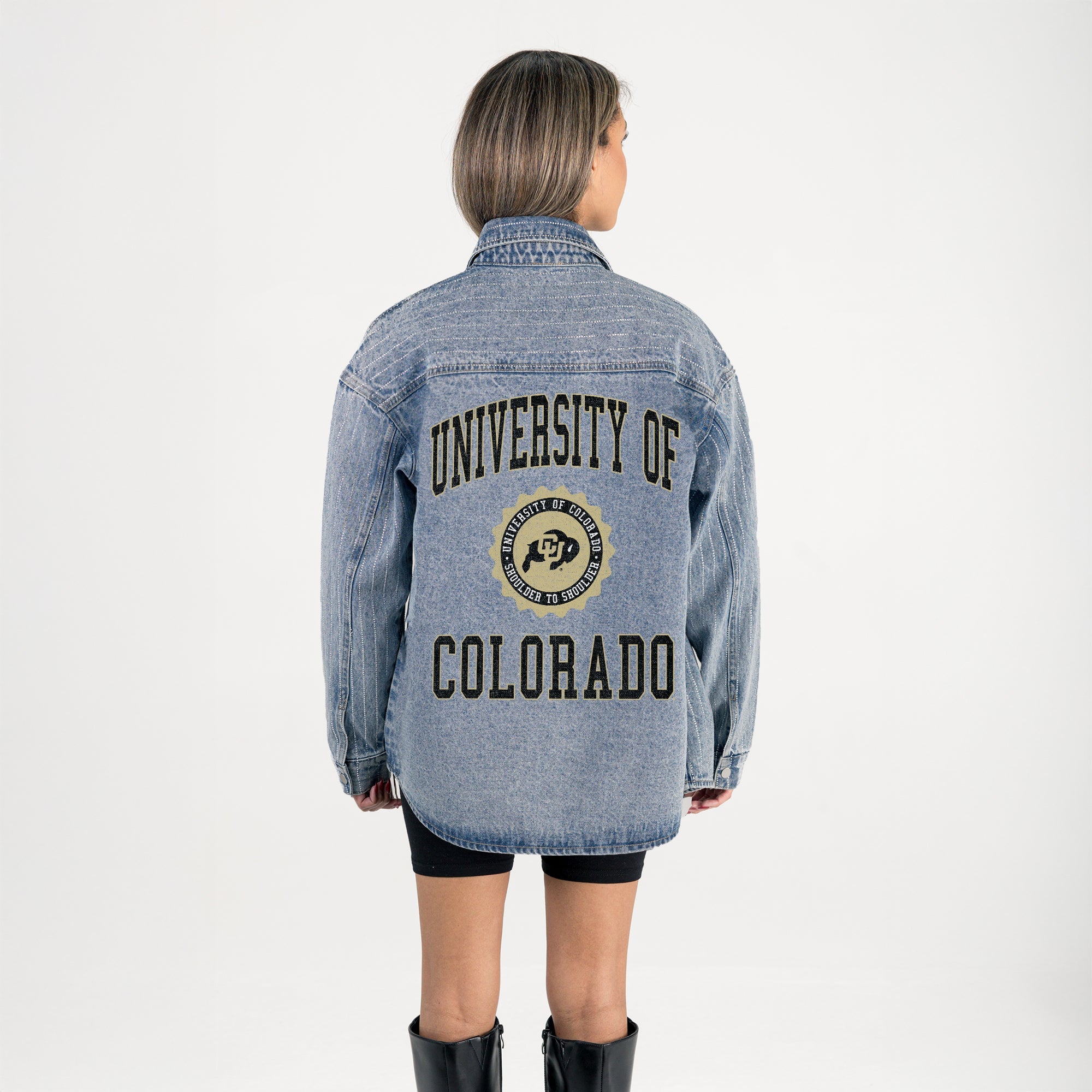 COLORADO BUFFALOES STYLES THE LIMIT MICRO-RHINESTONE DENIM OVERSHIRT