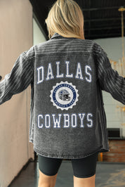 DALLAS COWBOYS STYLES THE LIMIT MICRO-RHINESTONE DENIM OVERSHIRT IN BLACK