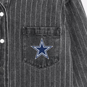 DALLAS COWBOYS STYLES THE LIMIT MICRO-RHINESTONE DENIM OVERSHIRT IN BLACK