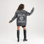 DALLAS COWBOYS STYLES THE LIMIT MICRO-RHINESTONE DENIM OVERSHIRT IN BLACK