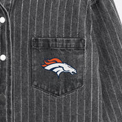 DENVER BRONCOS STYLES THE LIMIT MICRO-RHINESTONE DENIM OVERSHIRT IN BLACK