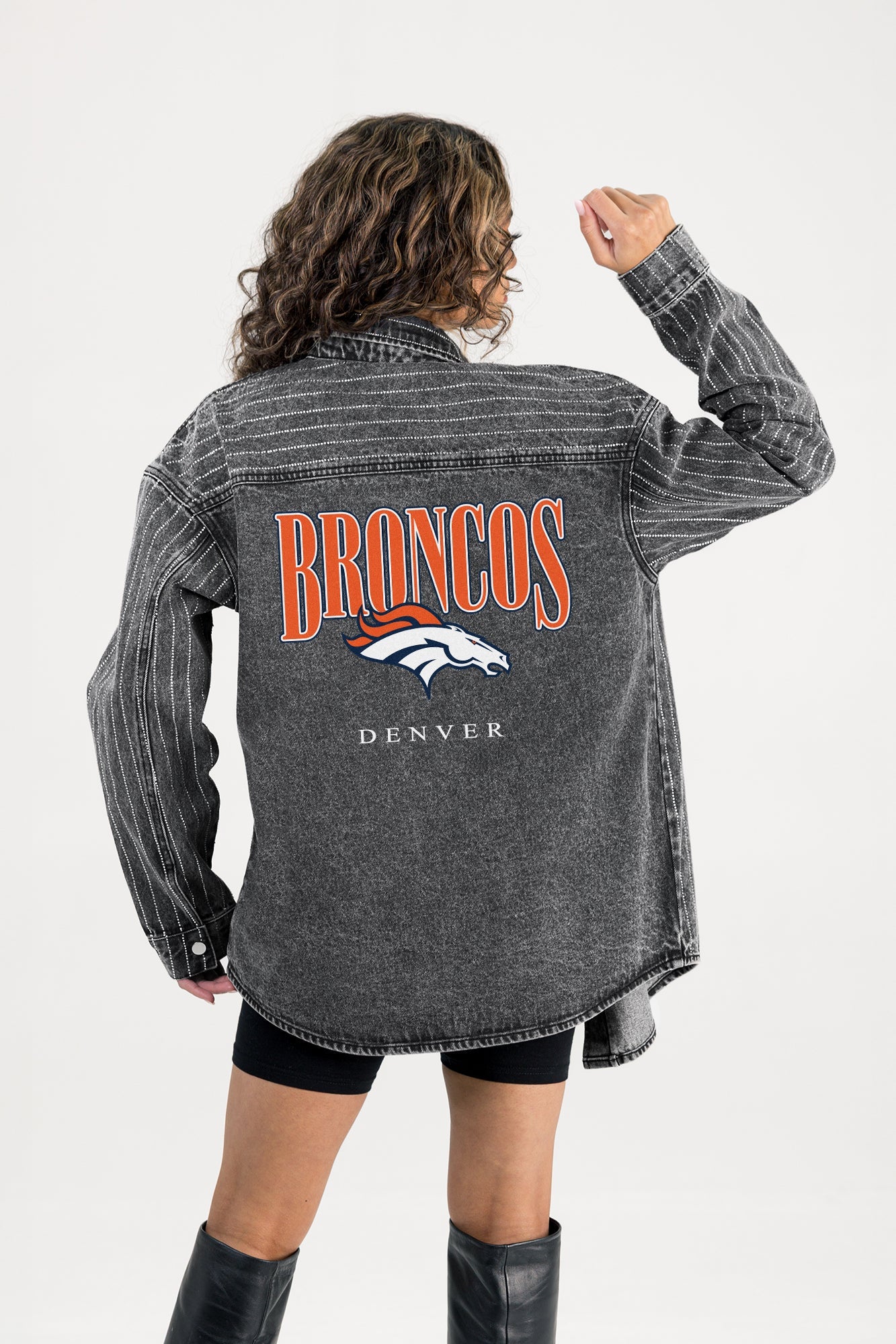 DENVER BRONCOS END ZONE ENERGY MICRO-RHINESTONE OVERSHIRT BY RANDI MAHOMES