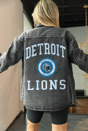 DETROIT LIONS STYLES THE LIMIT MICRO-RHINESTONE DENIM OVERSHIRT IN BLACK
