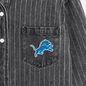 DETROIT LIONS STYLES THE LIMIT MICRO-RHINESTONE DENIM OVERSHIRT IN BLACK