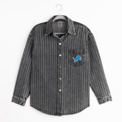 DETROIT LIONS STYLES THE LIMIT MICRO-RHINESTONE DENIM OVERSHIRT IN BLACK