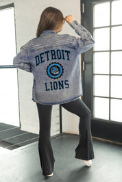 DETROIT LIONS STYLES THE LIMIT MICRO-RHINESTONE DENIM OVERSHIRT