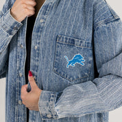 DETROIT LIONS STYLES THE LIMIT MICRO-RHINESTONE DENIM OVERSHIRT