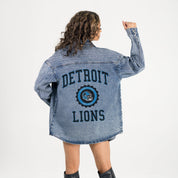 DETROIT LIONS STYLES THE LIMIT MICRO-RHINESTONE DENIM OVERSHIRT