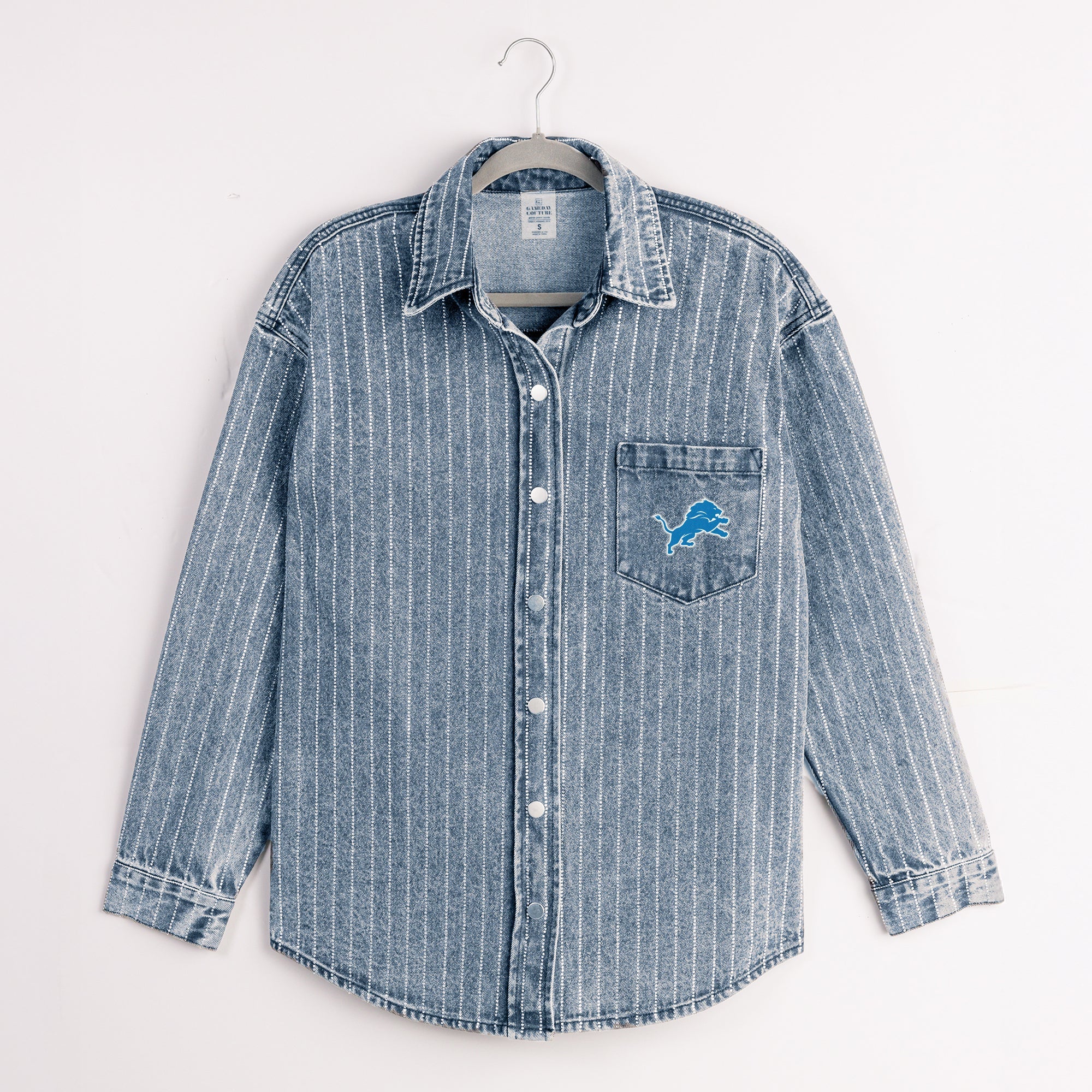 DETROIT LIONS STYLES THE LIMIT MICRO-RHINESTONE DENIM OVERSHIRT
