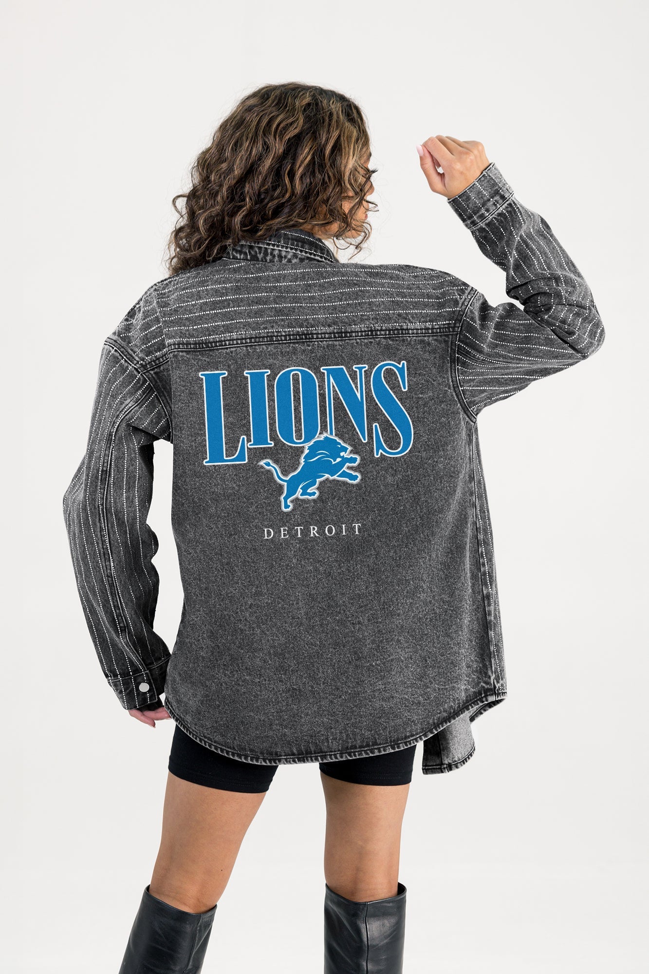 DETROIT LIONS END ZONE ENERGY MICRO-RHINESTONE OVERSHIRT BY RANDI MAHOMES