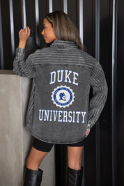 DUKE BLUE DEVILS STYLES THE LIMIT MICRO-RHINESTONE DENIM OVERSHIRT IN BLACK