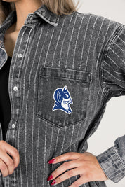 DUKE BLUE DEVILS STYLES THE LIMIT MICRO-RHINESTONE DENIM OVERSHIRT IN BLACK