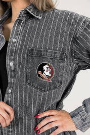 FLORIDA STATE SEMINOLES STYLES THE LIMIT MICRO-RHINESTONE DENIM OVERSHIRT IN BLACK