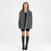 FLORIDA STATE SEMINOLES STYLES THE LIMIT MICRO-RHINESTONE DENIM OVERSHIRT IN BLACK