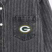 GREEN BAY PACKERS STYLES THE LIMIT MICRO-RHINESTONE DENIM OVERSHIRT IN BLACK