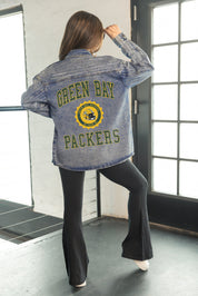 GREEN BAY PACKERS STYLES THE LIMIT MICRO-RHINESTONE DENIM OVERSHIRT