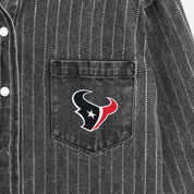 HOUSTON TEXANS STYLES THE LIMIT MICRO-RHINESTONE DENIM OVERSHIRT IN BLACK