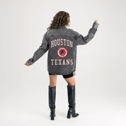 HOUSTON TEXANS STYLES THE LIMIT MICRO-RHINESTONE DENIM OVERSHIRT IN BLACK