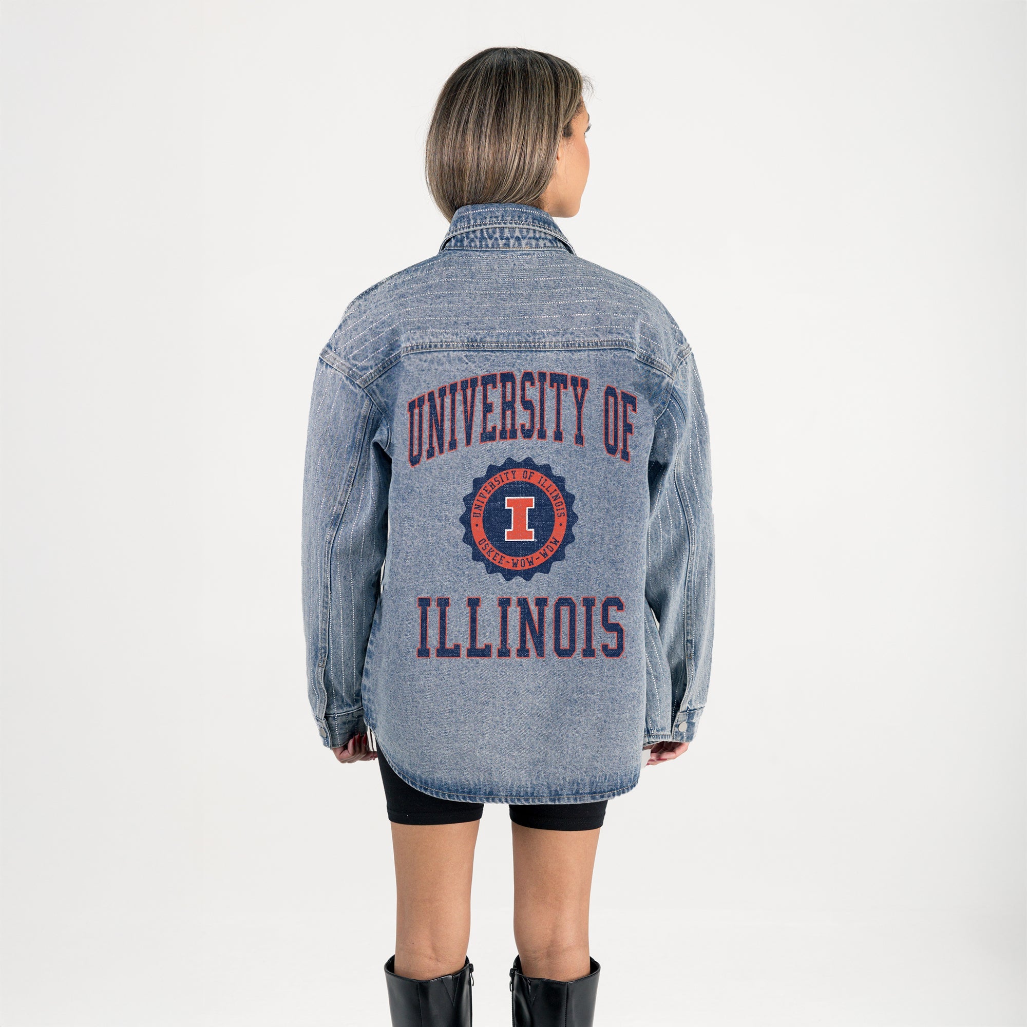 ILLINOIS FIGHTING ILLINI STYLES THE LIMIT MICRO-RHINESTONE DENIM OVERSHIRT