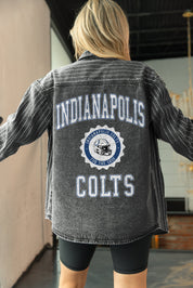 INDIANAPOLIS COLTS STYLES THE LIMIT MICRO-RHINESTONE DENIM OVERSHIRT IN BLACK