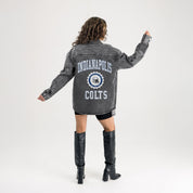 INDIANAPOLIS COLTS STYLES THE LIMIT MICRO-RHINESTONE DENIM OVERSHIRT IN BLACK