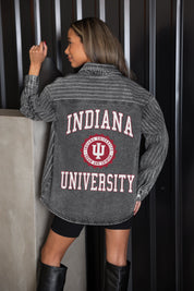 INDIANA HOOSIERS STYLES THE LIMIT MICRO-RHINESTONE DENIM OVERSHIRT IN BLACK