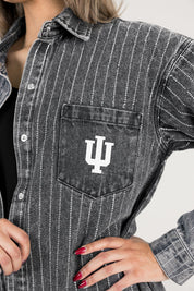 INDIANA HOOSIERS STYLES THE LIMIT MICRO-RHINESTONE DENIM OVERSHIRT IN BLACK