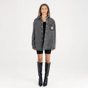 INDIANA HOOSIERS STYLES THE LIMIT MICRO-RHINESTONE DENIM OVERSHIRT IN BLACK