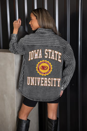 IOWA STATE CYCLONES STYLES THE LIMIT MICRO-RHINESTONE DENIM OVERSHIRT IN BLACK