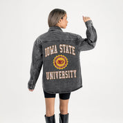 IOWA STATE CYCLONES STYLES THE LIMIT MICRO-RHINESTONE DENIM OVERSHIRT IN BLACK