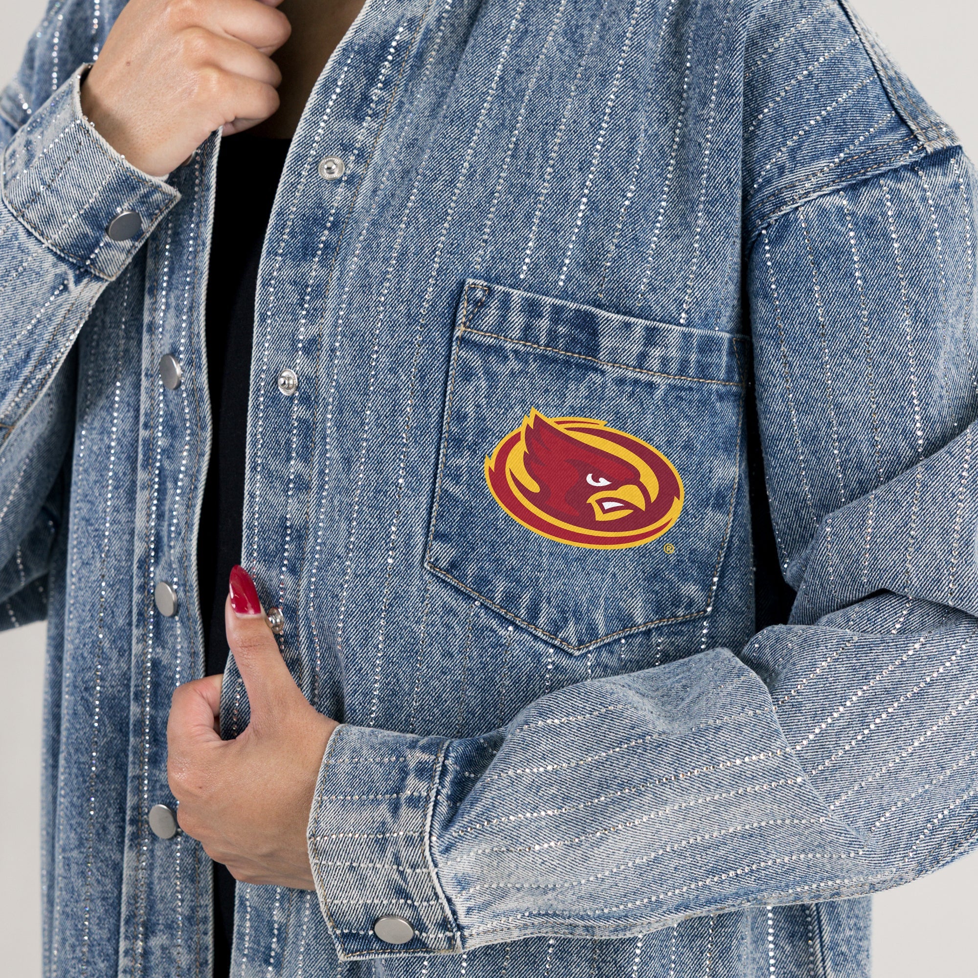 IOWA STATE CYCLONES STYLES THE LIMIT MICRO-RHINESTONE DENIM OVERSHIRT