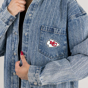 KANSAS CITY CHIEFS STYLES THE LIMIT MICRO-RHINESTONE DENIM OVERSHIRT