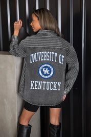 KENTUCKY WILDCATS STYLES THE LIMIT MICRO-RHINESTONE DENIM OVERSHIRT IN BLACK