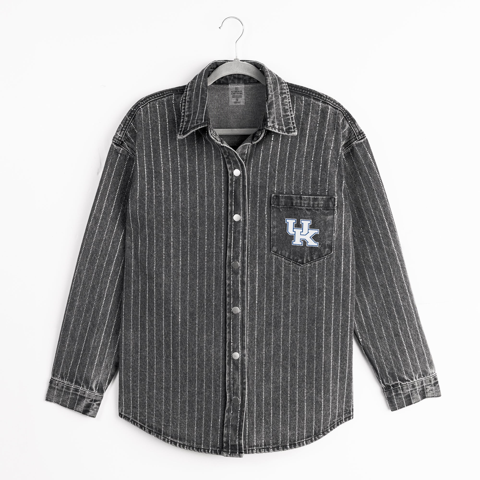 KENTUCKY WILDCATS STYLES THE LIMIT MICRO-RHINESTONE DENIM OVERSHIRT IN BLACK