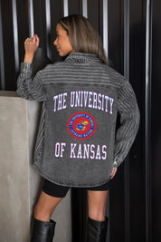 KANSAS JAYHAWKS STYLES THE LIMIT MICRO-RHINESTONE DENIM OVERSHIRT IN BLACK