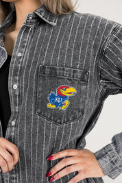 KANSAS JAYHAWKS STYLES THE LIMIT MICRO-RHINESTONE DENIM OVERSHIRT IN BLACK