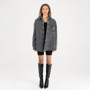 KANSAS JAYHAWKS STYLES THE LIMIT MICRO-RHINESTONE DENIM OVERSHIRT IN BLACK