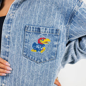 KANSAS JAYHAWKS STYLES THE LIMIT MICRO-RHINESTONE DENIM OVERSHIRT