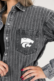 KANSAS STATE WILDCATS STYLES THE LIMIT MICRO-RHINESTONE DENIM OVERSHIRT IN BLACK
