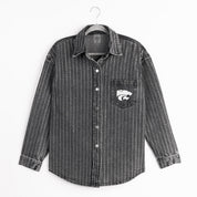 KANSAS STATE WILDCATS STYLES THE LIMIT MICRO-RHINESTONE DENIM OVERSHIRT IN BLACK