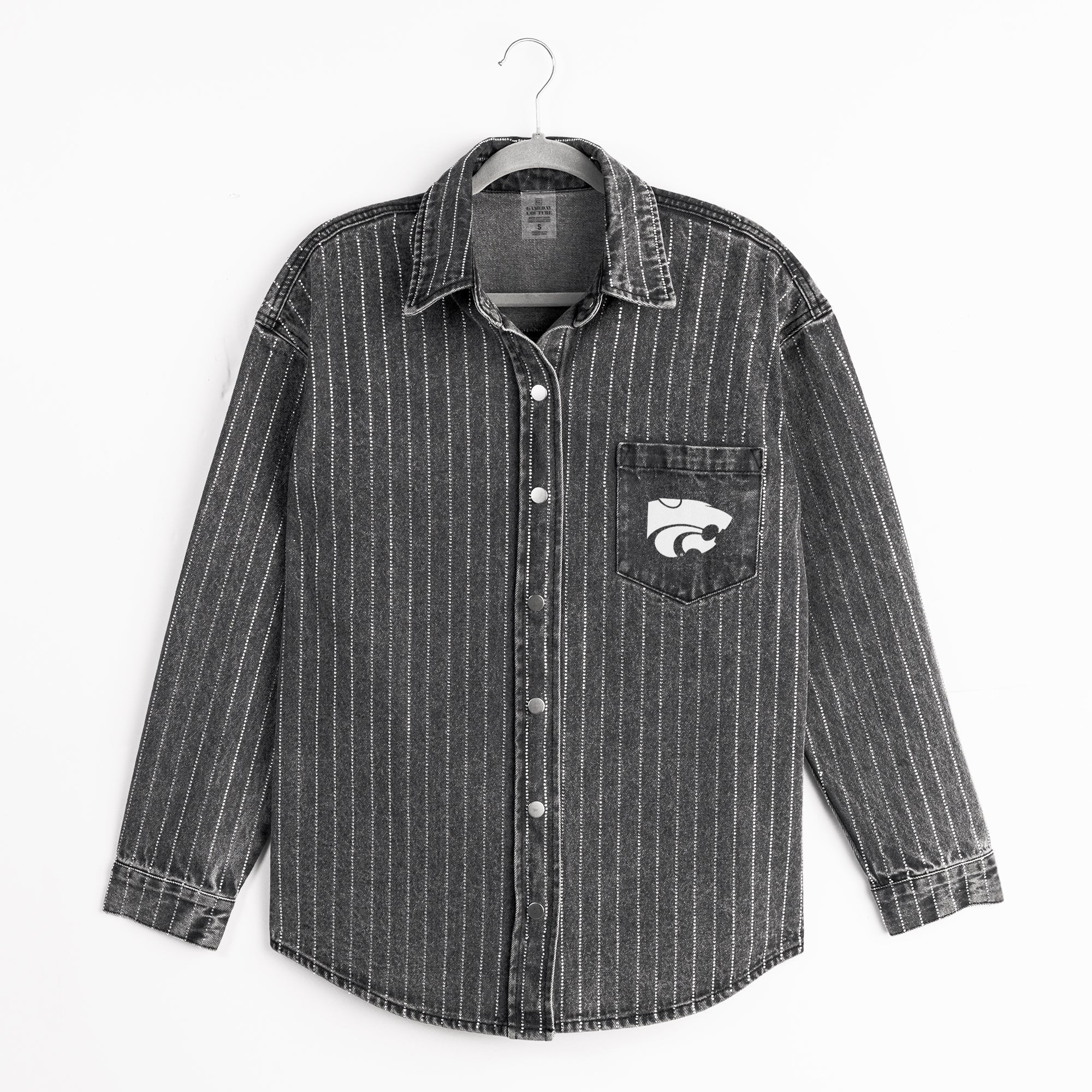 KANSAS STATE WILDCATS STYLES THE LIMIT MICRO-RHINESTONE DENIM OVERSHIRT IN BLACK