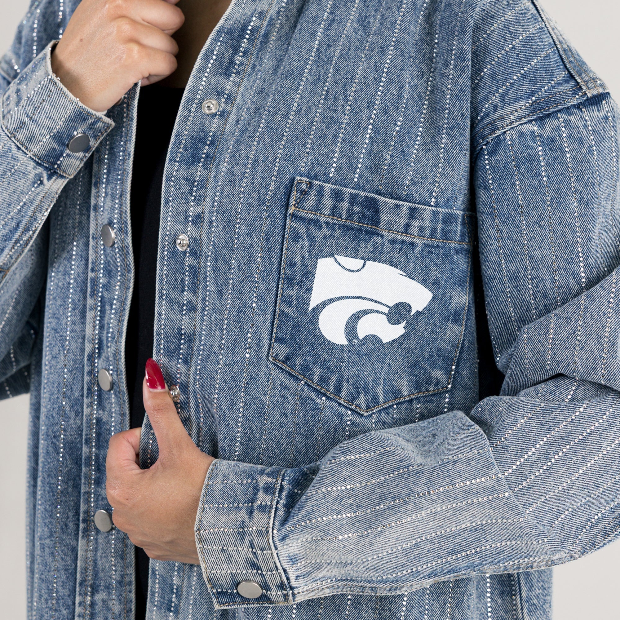 KANSAS STATE WILDCATS STYLES THE LIMIT MICRO-RHINESTONE DENIM OVERSHIRT