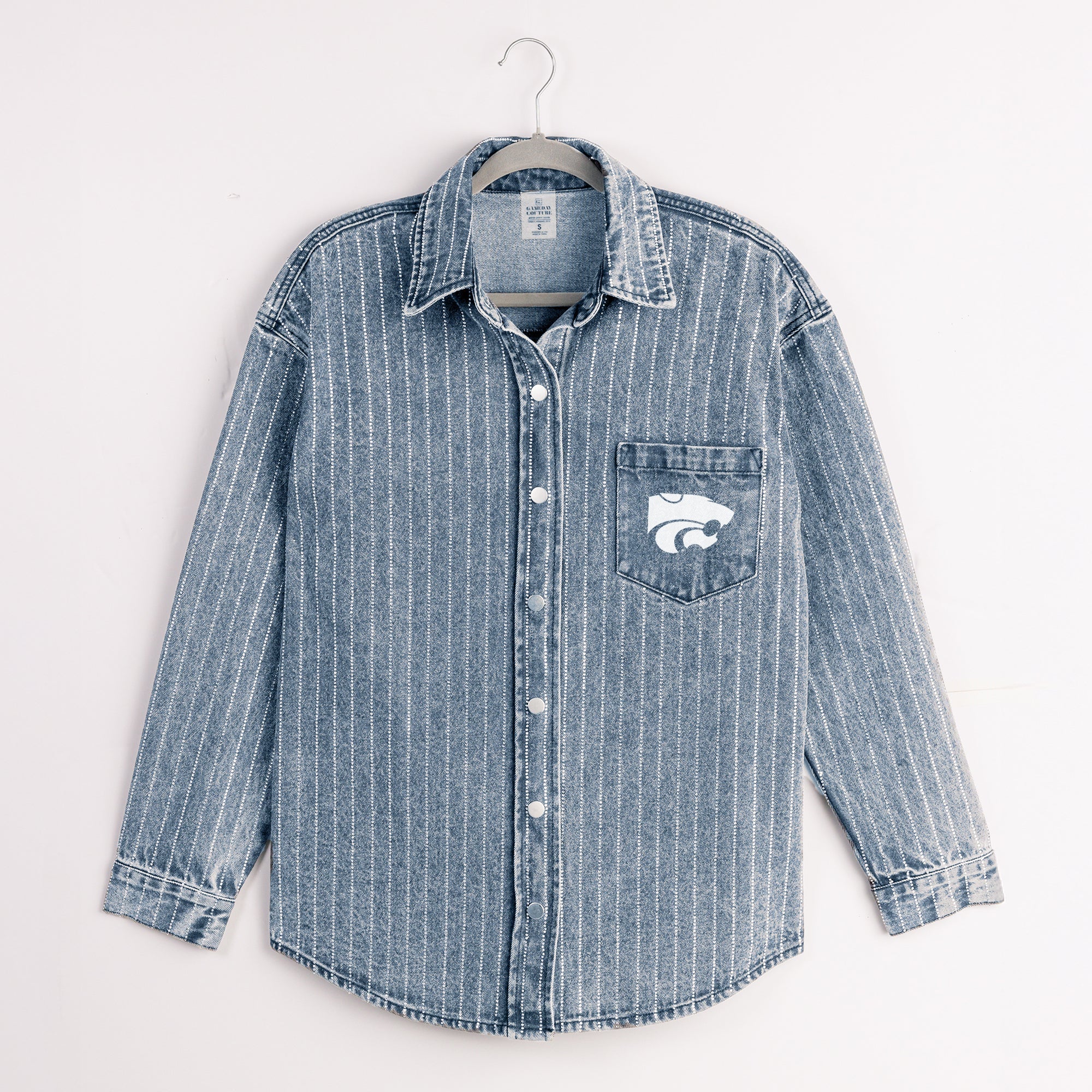 KANSAS STATE WILDCATS STYLES THE LIMIT MICRO-RHINESTONE DENIM OVERSHIRT